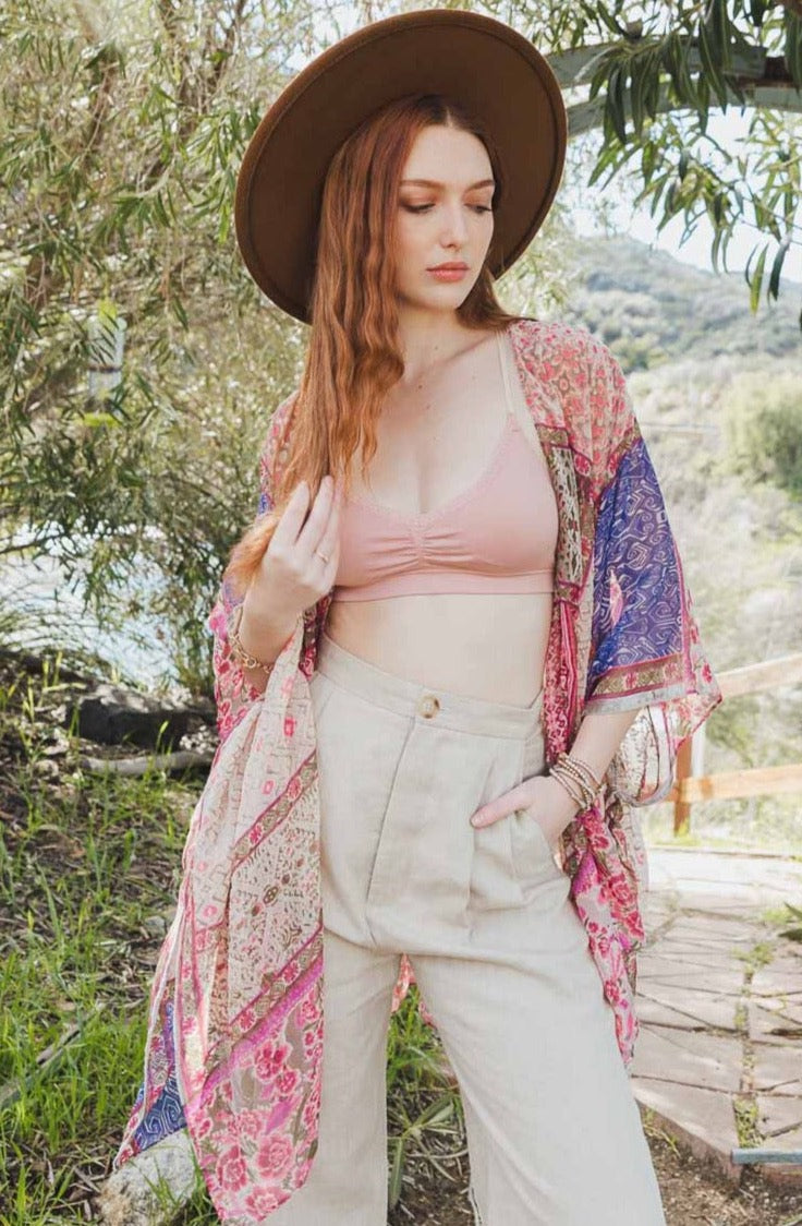 Silver/Fuchsia Bohemian Flow Burnout Velvet Kimono from PinkyBelles Boutique