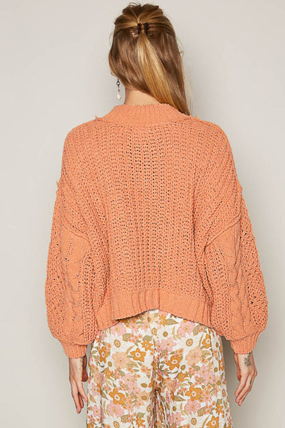 Tangerine Tangerine Mock Neck Cable Knit Sweater from PinkyBelles Boutique