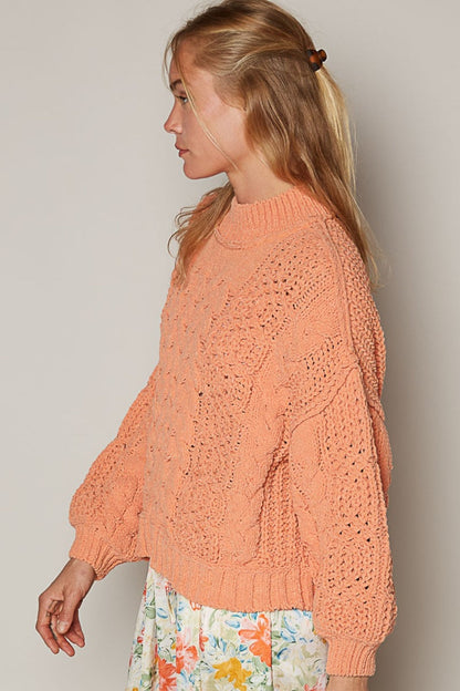 Tangerine Tangerine Mock Neck Cable Knit Sweater from PinkyBelles Boutique