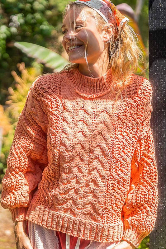 Tangerine Tangerine Mock Neck Cable Knit Sweater from PinkyBelles Boutique