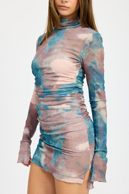 Pink / Blue Tie Dye Ruched Bodycon Dress from PinkyBelles Boutique