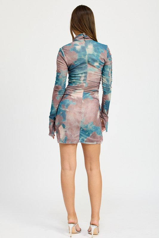 Pink / Blue Tie Dye Ruched Bodycon Dress from PinkyBelles Boutique