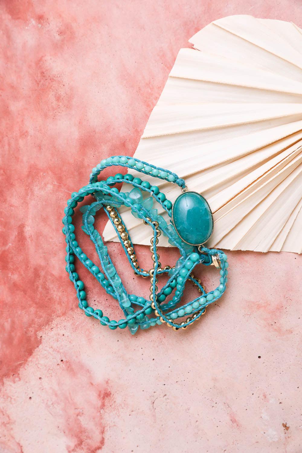 Turquoise Oval Gemstone Multi-Wrap Bracelet from PinkyBelles Boutique