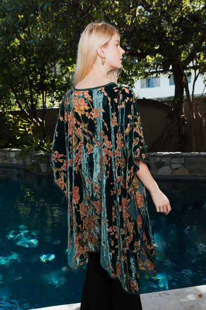 Emerald Velvet Floral Longline Kimono from PinkyBelles Boutique