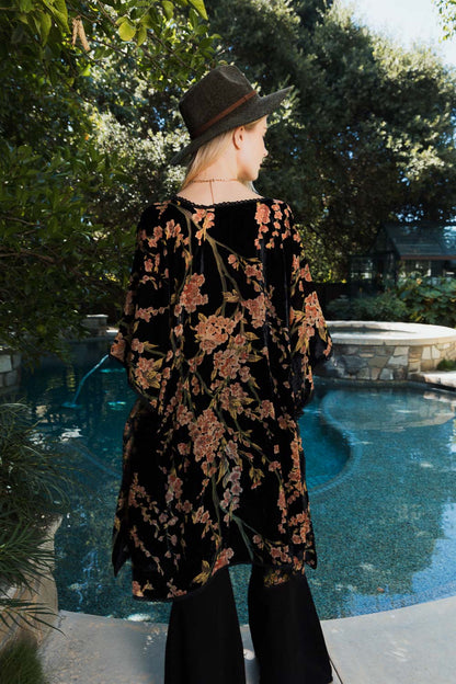 Emerald Velvet Floral Longline Kimono from PinkyBelles Boutique