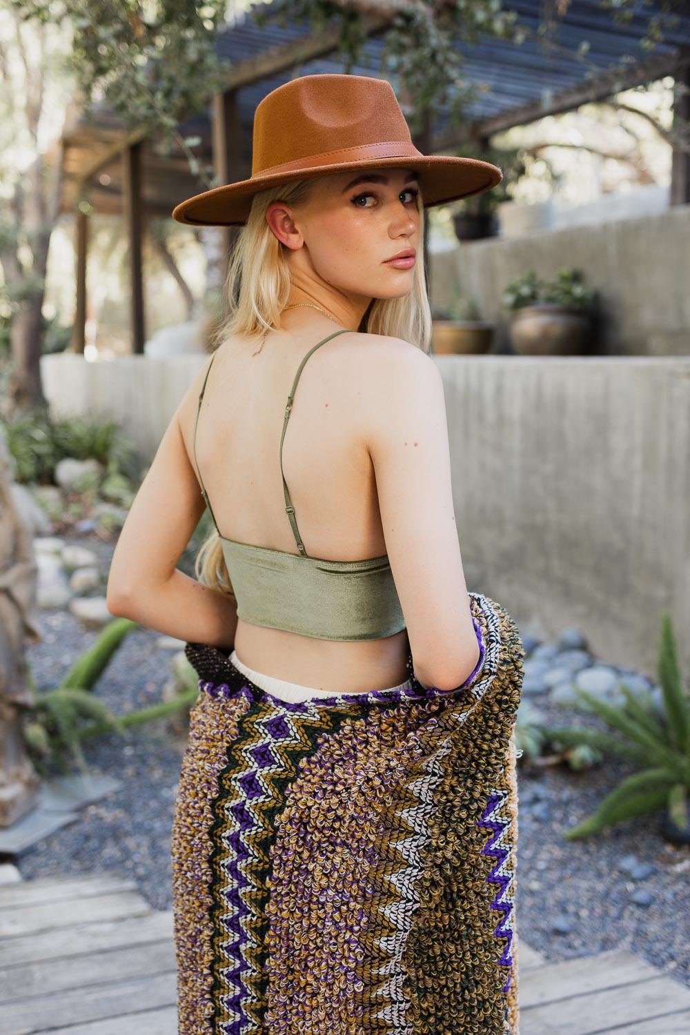 Olive Velvet V-Neck Crop Top from PinkyBelles Boutique