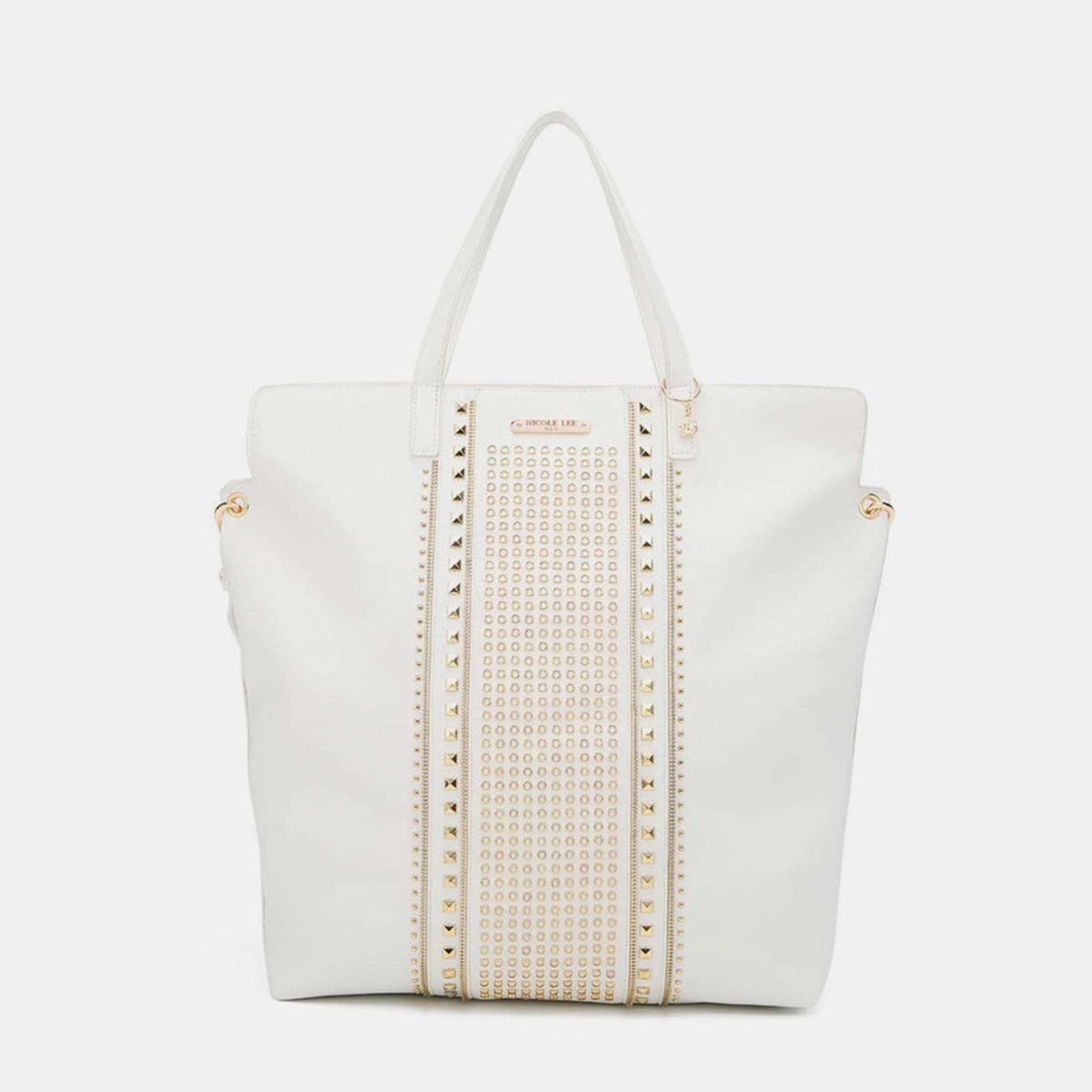 White Studded Large Tote Bag from PinkyBelles Boutique