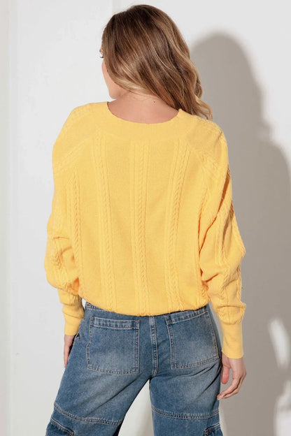 Yellow Yellow Cable Knit Pullover Sweater from PinkyBelles Boutique