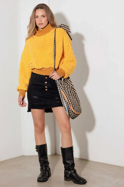 Yellow Ribbed Turtleneck Sherpa Knit Sweater from PinkyBelles Boutique