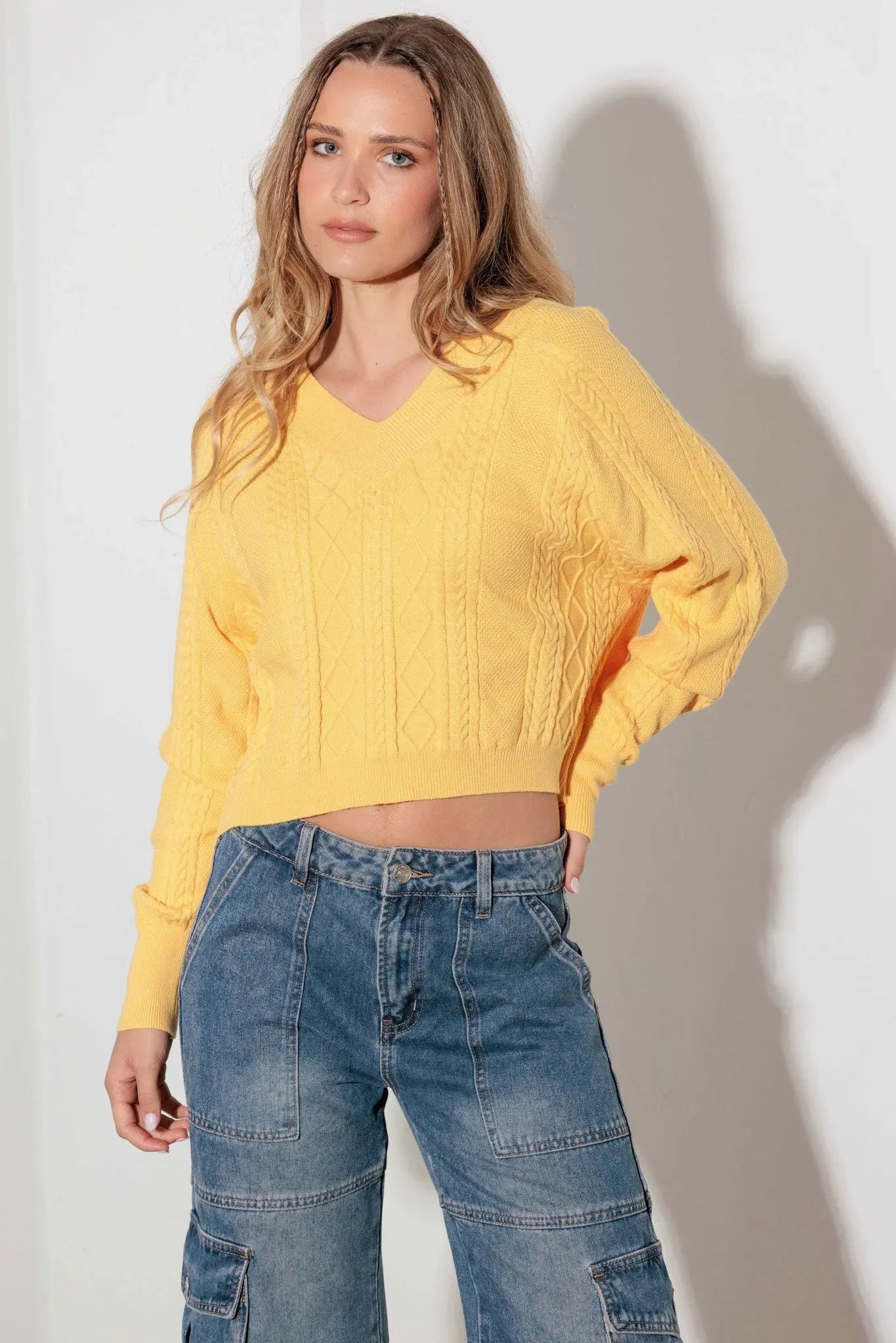 Yellow Yellow Cable Knit Pullover Sweater from PinkyBelles Boutique