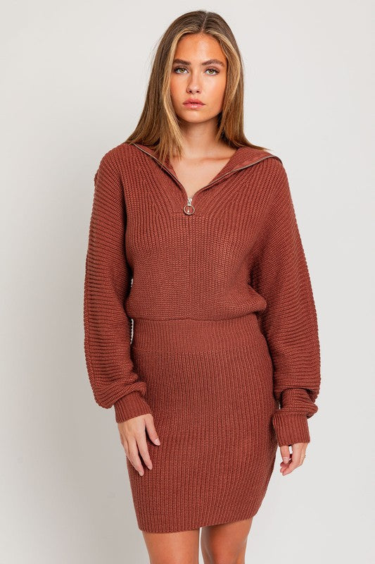 Rust Brown Zipper Sweater Dress from PinkyBelles Boutique