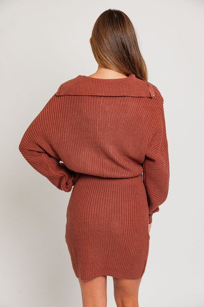 Rust Brown Zipper Sweater Dress from PinkyBelles Boutique