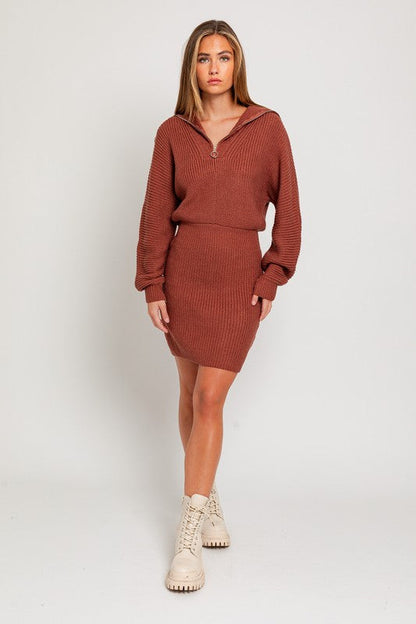 Rust Brown Zipper Sweater Dress from PinkyBelles Boutique