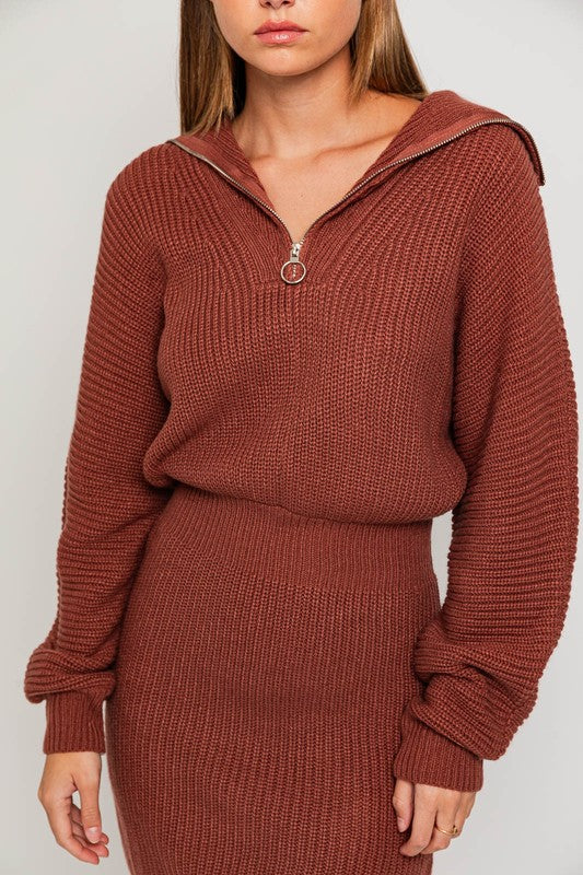 Rust Brown Zipper Sweater Dress from PinkyBelles Boutique